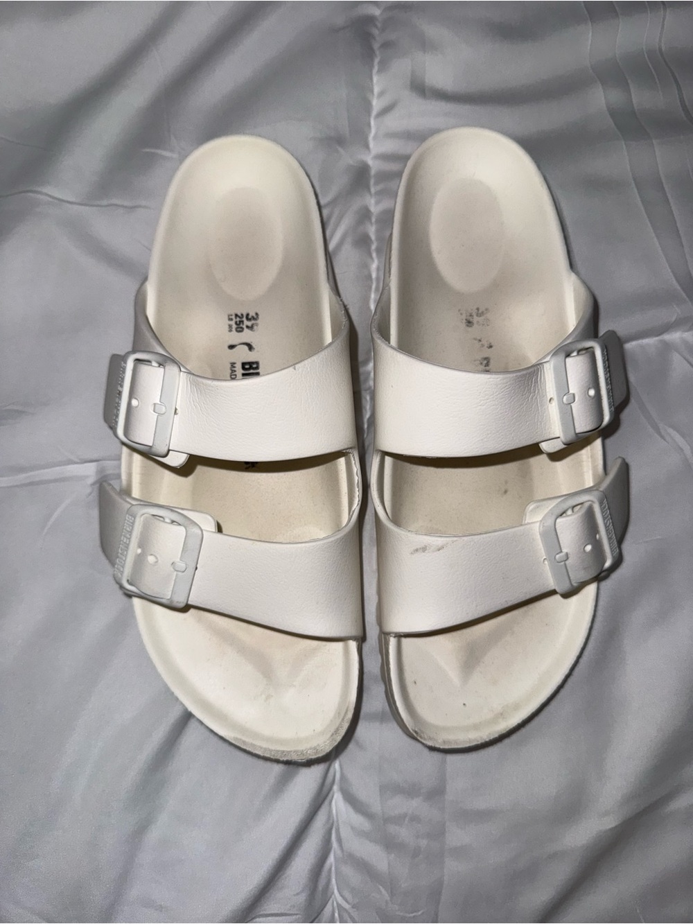 White Double Strap Slide Sandals